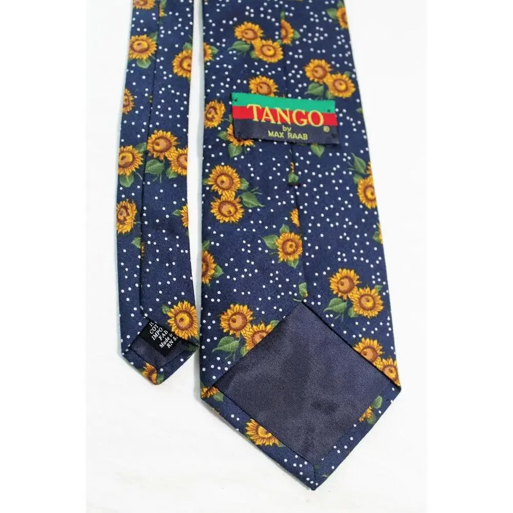 Vintage TANGO by Max Raab Cotton Floral Necktie, Sunflowers on Blue, 3.75 X 56